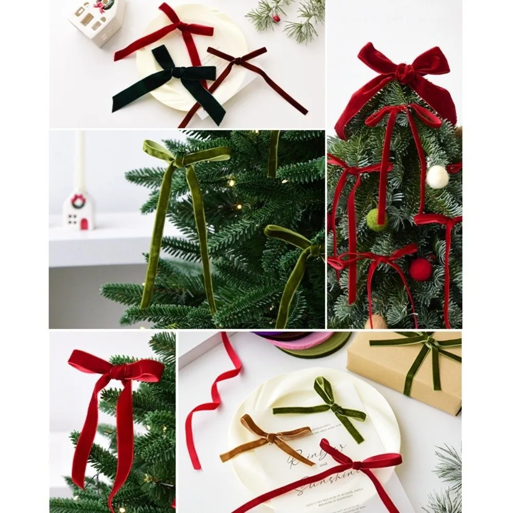 6 uds nueva cinta de terciopelo para árbol de Navidad Feliz Navidad 2,5/3,8 cm colgante rojo verde marrón corona cinta decoración decoración de fiesta