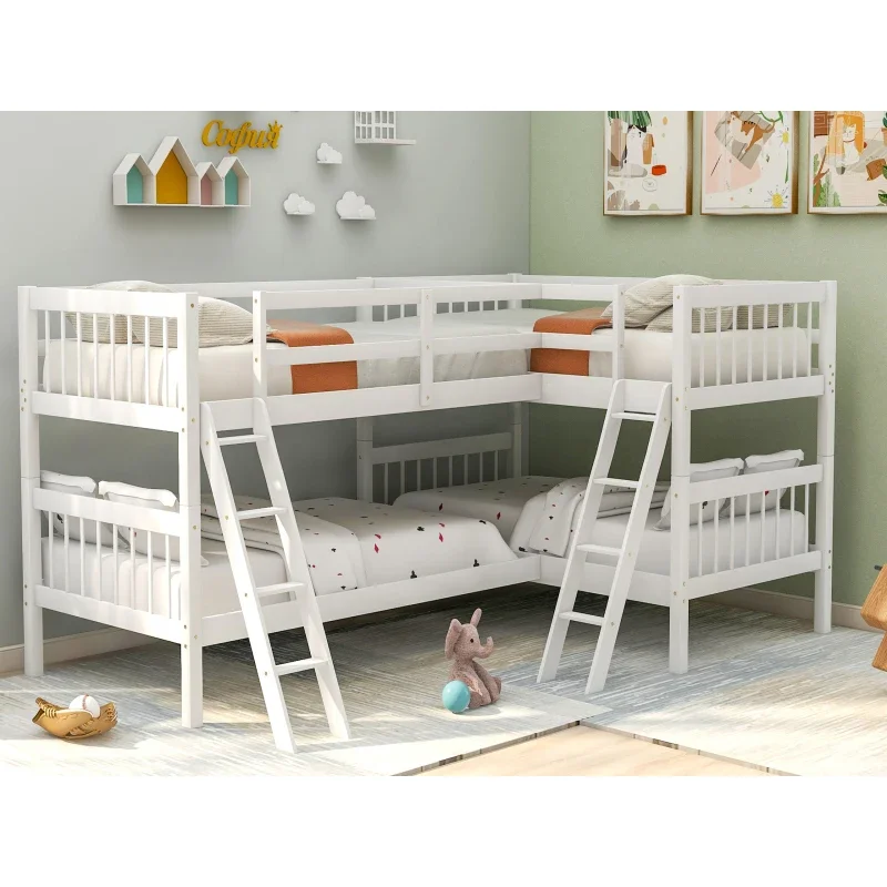 Twin Size Loft Bed with Desk and Drawers, L-Shaped Bunk Bed with Ladder,Twin Size-Gray