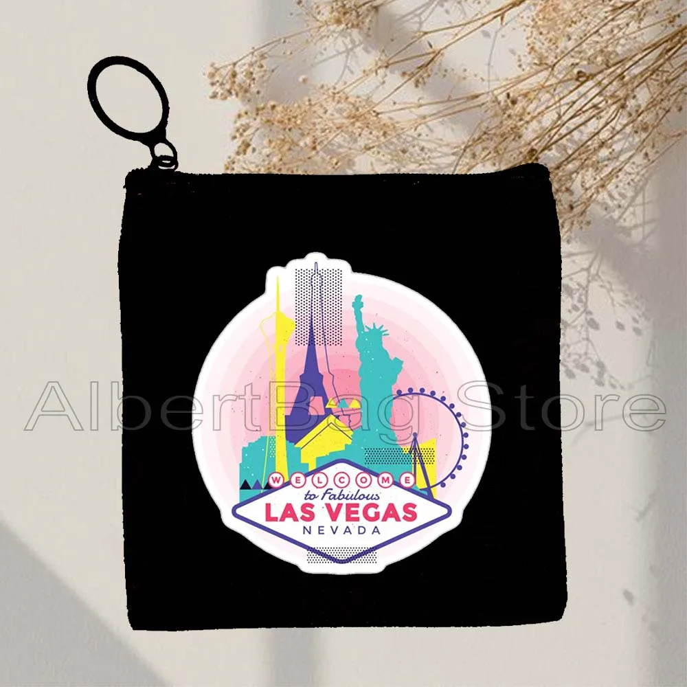 American New York Fabulous Las Vegas City NEVADA Canvas Coin Purse Colorful Landscape Key Case Small Bag Wallet Zipper Pouch