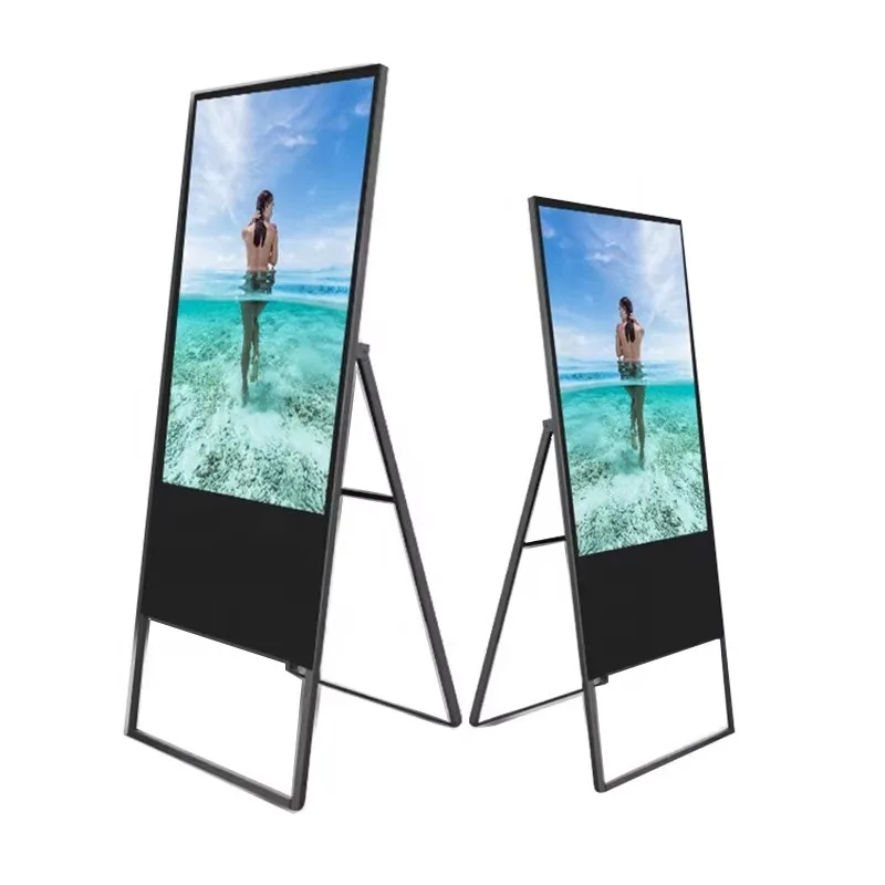 High Resolution Electronic Board Easily Move Wheels LCD Portable Battery Powered Digital Signage