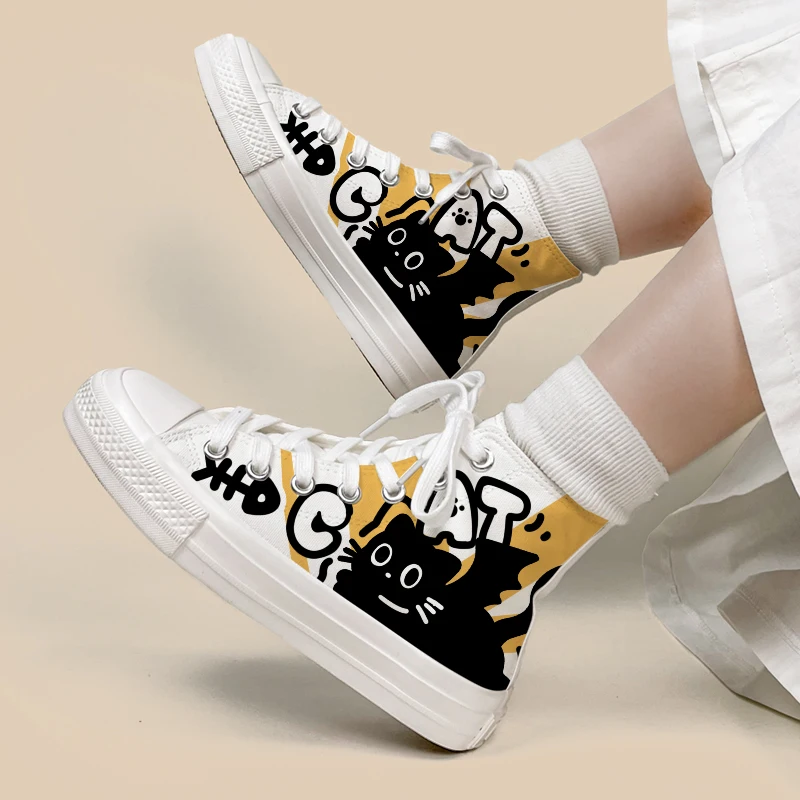 Amy and Michael Anime Cartoon Canvas Shoes Cute Girls Students High Top Casual Athletic Sneakers Female Woman Vulcanize Shoes