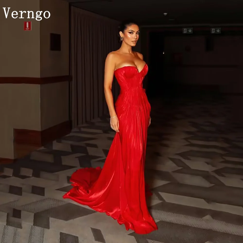 

Verngo Sexy Red Shiny Satin Evening Dress Sweetheart Mermaid Prom Party Gowns Modern Night Prom Gowns Customized