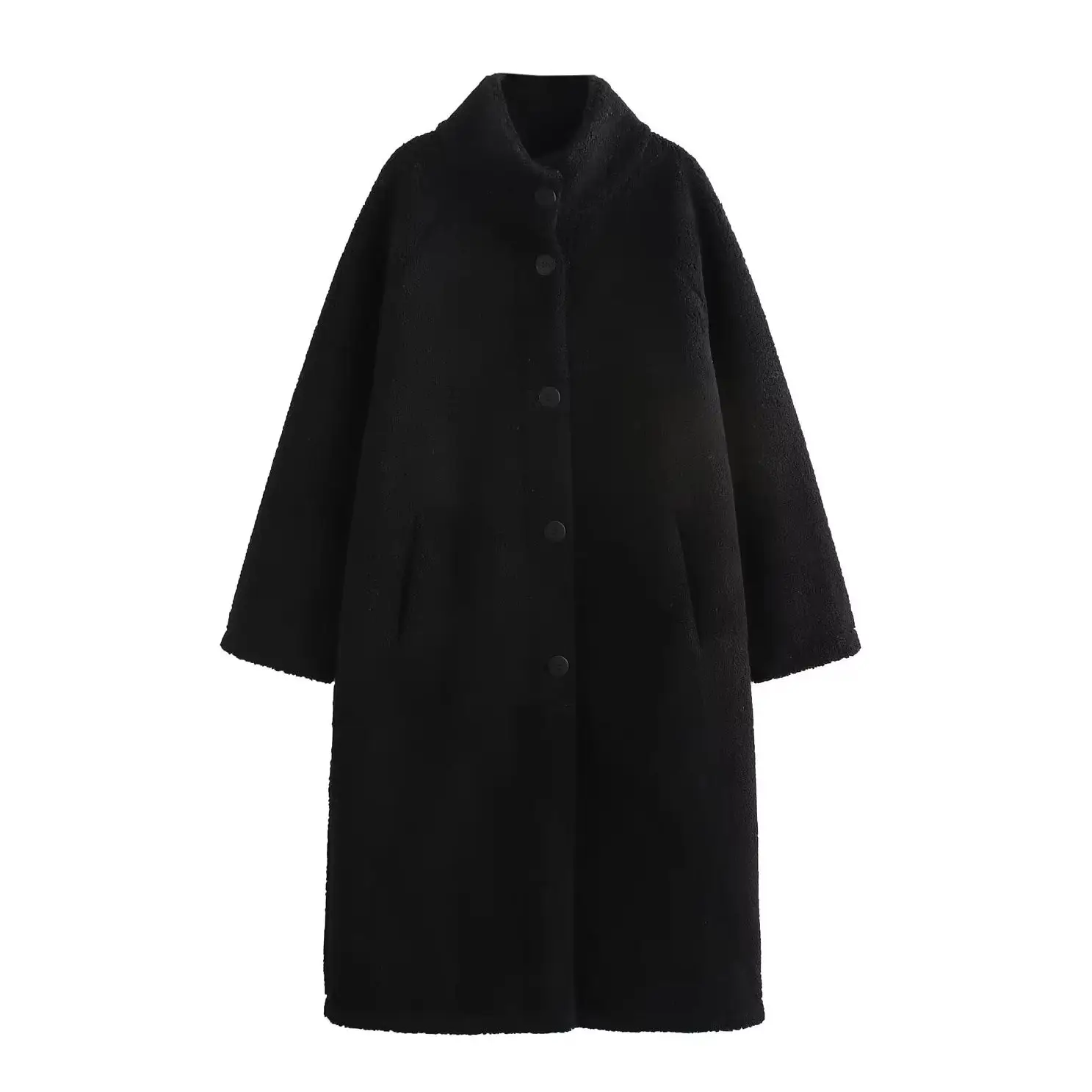 KONDALA Fashion 2024 Soiid Black Vintage Women Long Coat Winter High Street Loose Blends Casual Warm Chic Streetwear Outwear