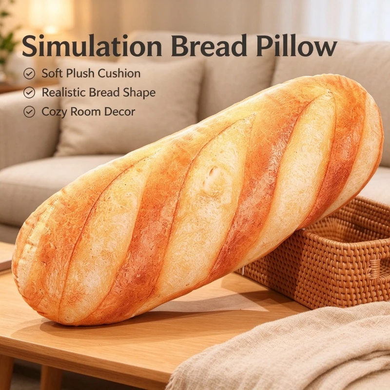Stocking Stuffers French Bread Plush Pillow, Printed Food‑Shaped Stuffed Plushie Peluche, Cute Party Prop Home Decor, Soft Sleep