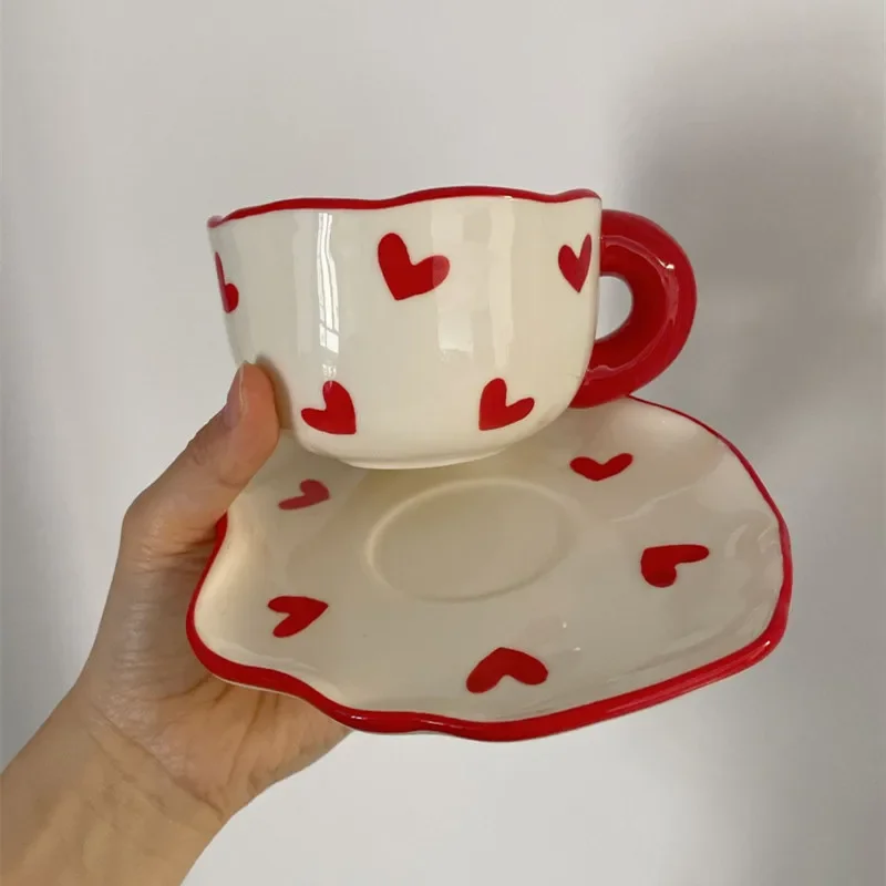 Romantic Gifts Korean ins Style Coffee Tea Cup Heart Mug Milk Porcelain Cups Gift For Wife Girlfriend