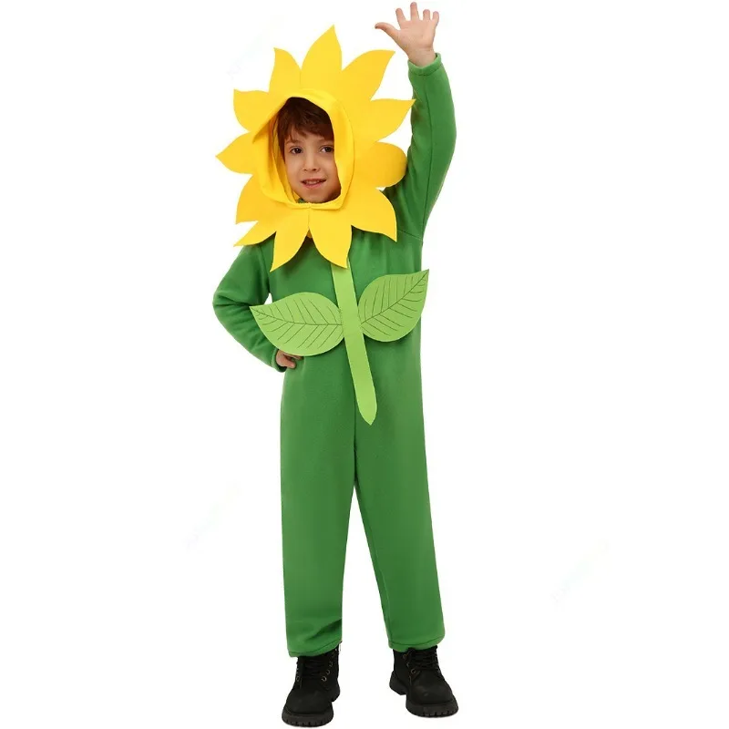 

New Models Unisex Cute Boys Girls Plant Halloween Cosplay Girl Sunflower Fancy Dress Up Child Rose Sun And Flower Costume