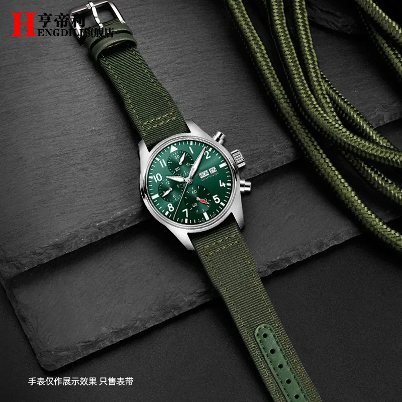 20mm 21mm men\'s bracelet For IWC Mark Nylon +cowhide leather watch strap Pilot Prince Bertolo Portugal Folding buckle watchband
