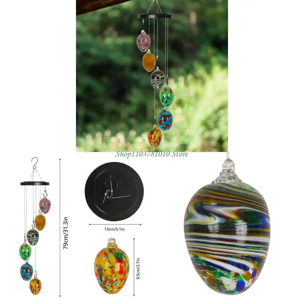 

U55D Glass Wind Chimes for Outside Colorful Glass Wind Chimes Outdoor Glass Hanging