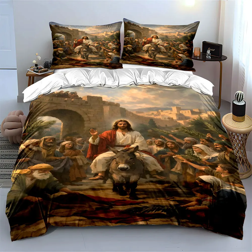 The Triumphant Entry into Jerusalem Print Bedding Set 1 Duvet Cover 2 Pillowcases for Adult and Children Luxury Gift Full Size