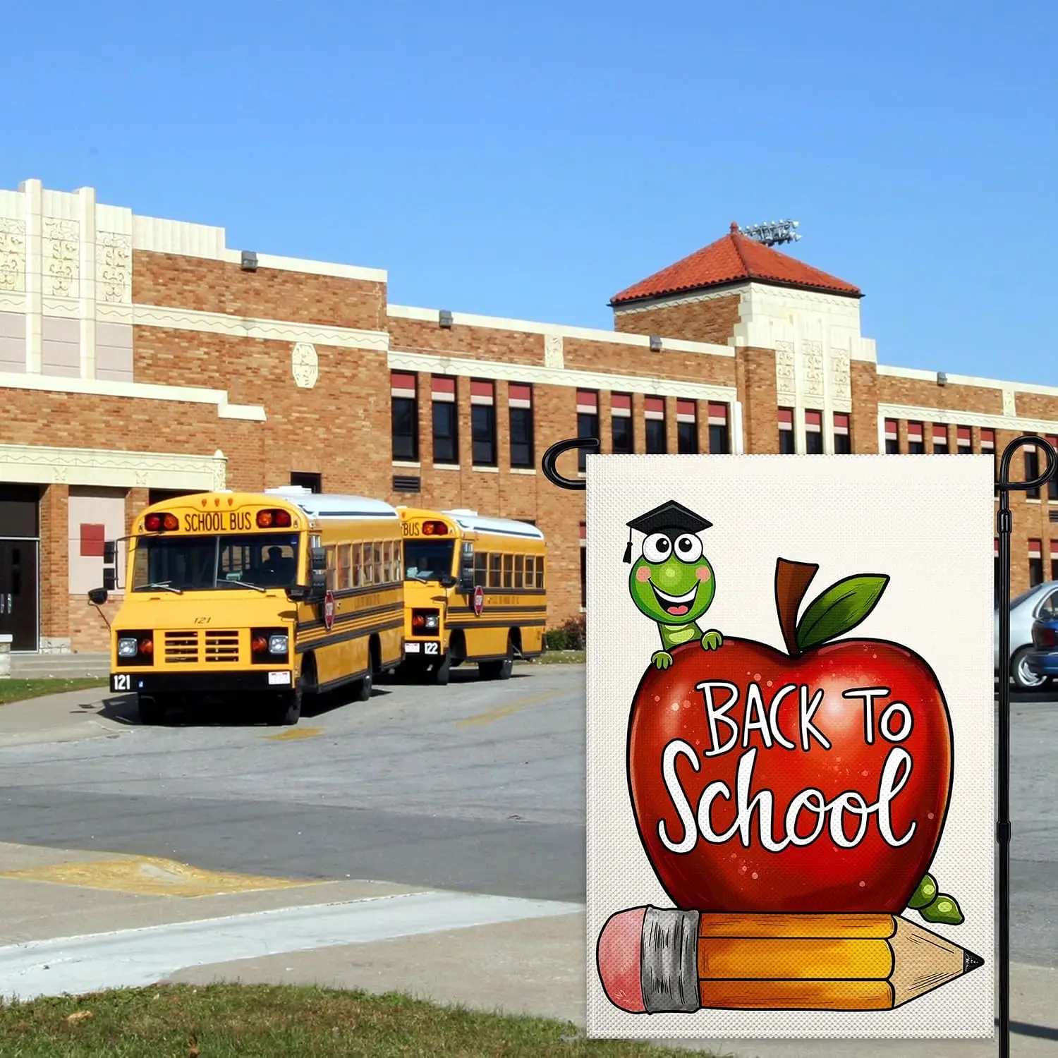 Back to School Garden Flags for Outside 12x18 Inch Double Sided Apple First Day of School Garden Flag for Outdoor Indoor Hou llp