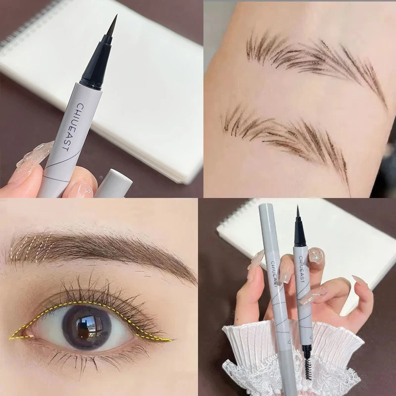 Two-head Eyebrow Pen Waterproof Fine Tip Eyebrow Tattoo Pencil Eyeliner LongLasting Professional Liquid Eye Brow Silkworm Pencil