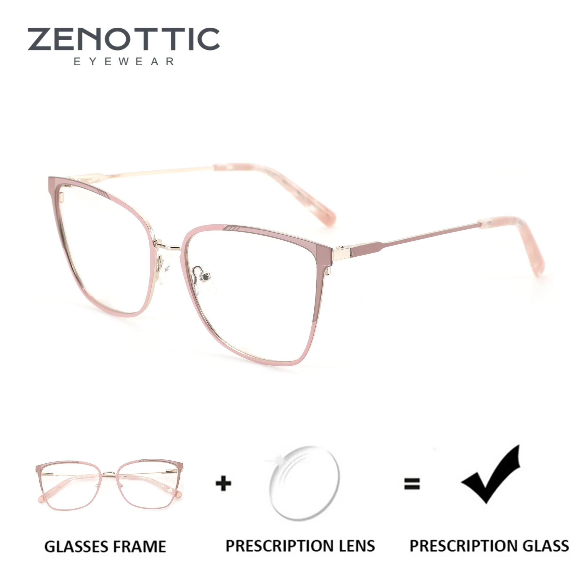 

ZENOTTIC (L Size) Women Metal Butterfly Prescription Glasses Blue Light Photochromic Multifocal Optical Glasses Myopia Eyewear