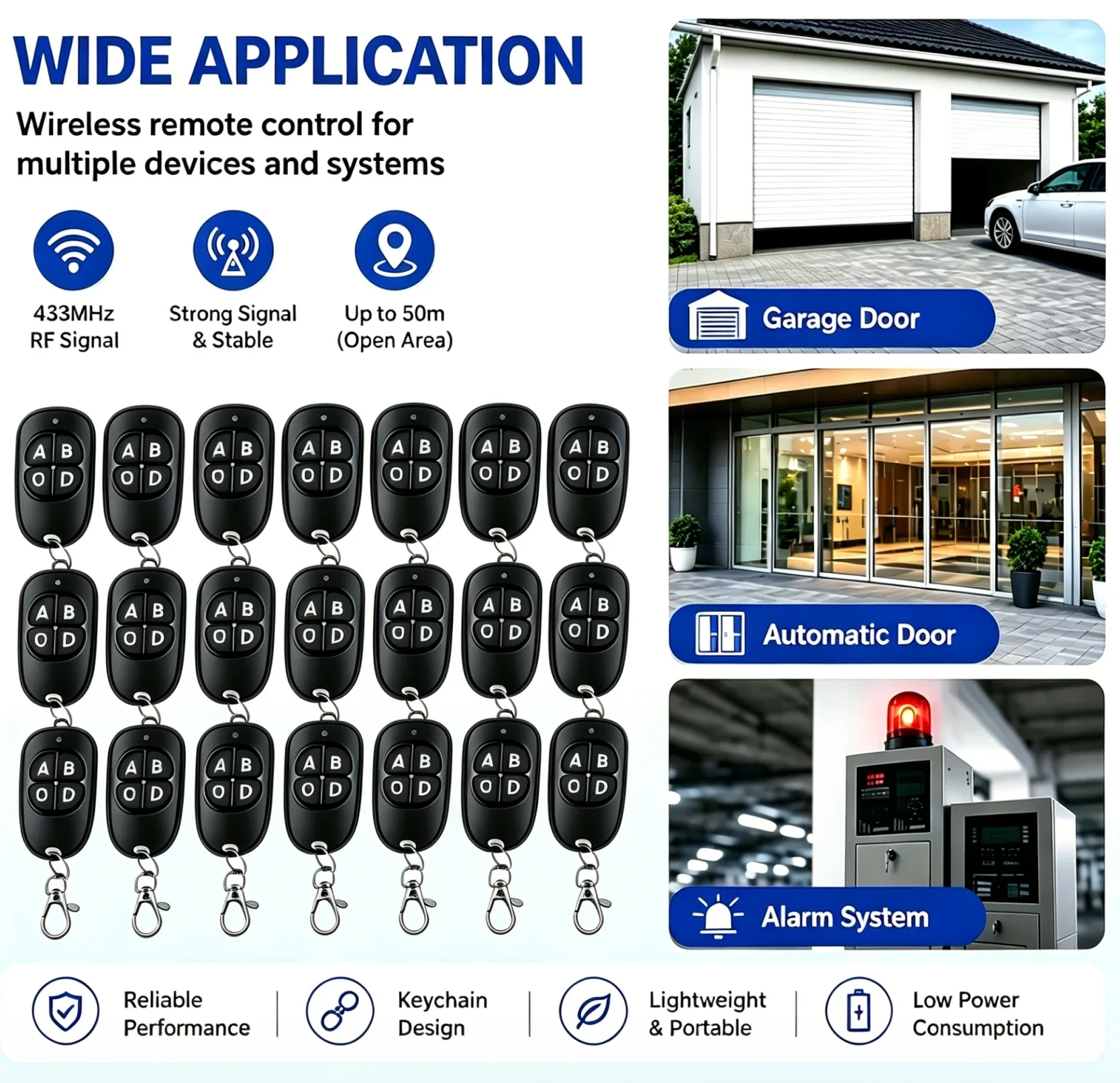 1-50PCS Remote Control 433MHz Car Key Garage Door Gate Opener Remote Control Duplicator Clone Cloning Code 4-Button Transmitter
