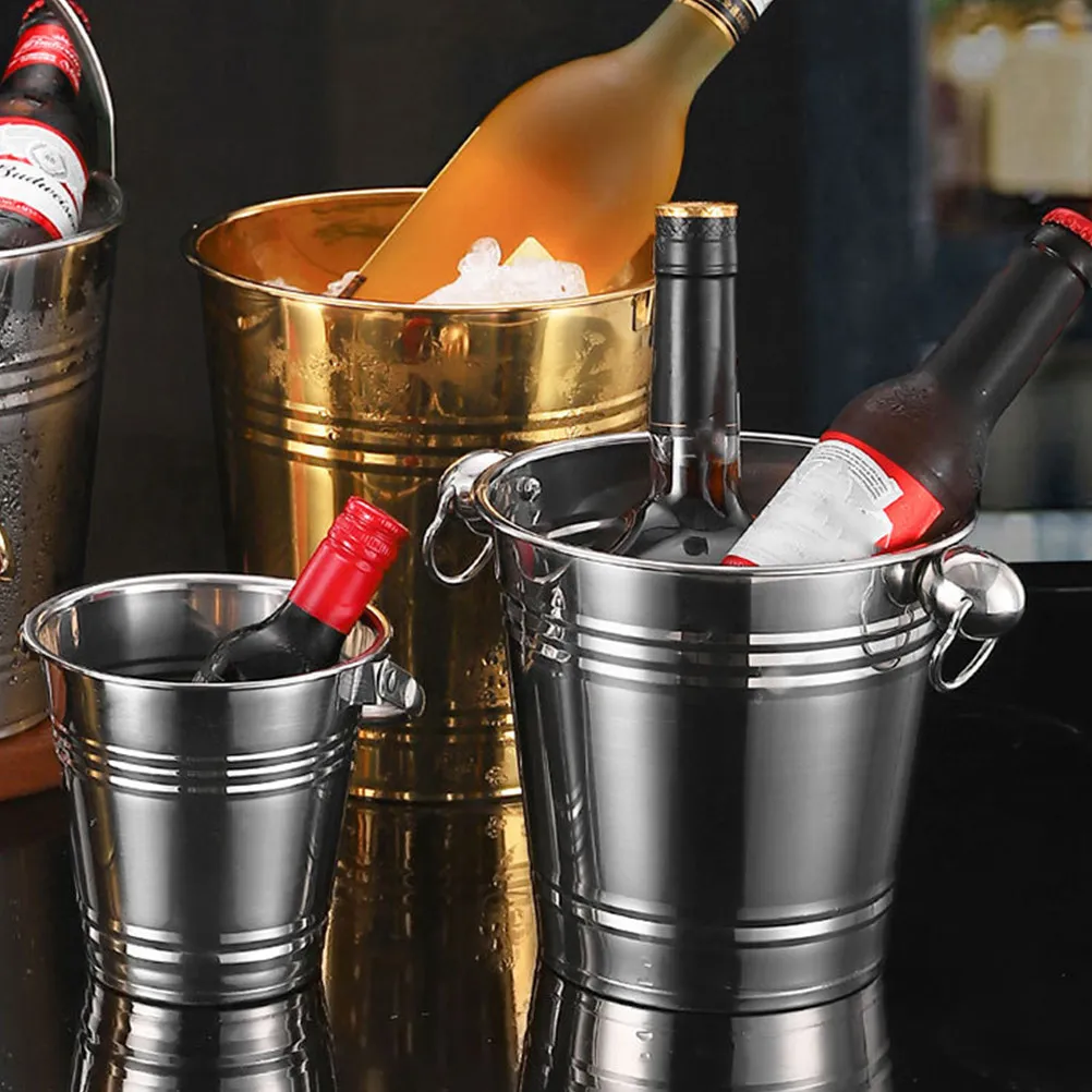 Thick Stainless Steel Ice Storage Bucket Large Capacity Ice Cube Bottle Bucket Party Wine Cooler Bar Supply