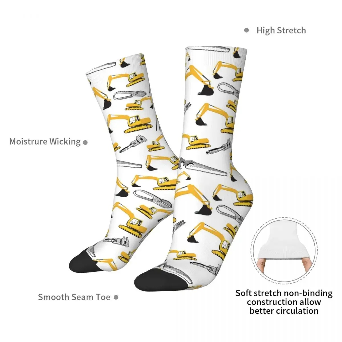 Excavator Construction Trucks And Tools Pattern Socks Super Soft Stockings All Season Long Socks for Man Woman Birthday Present