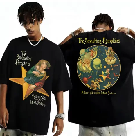 The Smashing Pumpkins T-Shirt Cotton Short Sleeve Tee Mellon Collie Vintage Album Graphic Print Rock Band Fan Merch Casual Tops