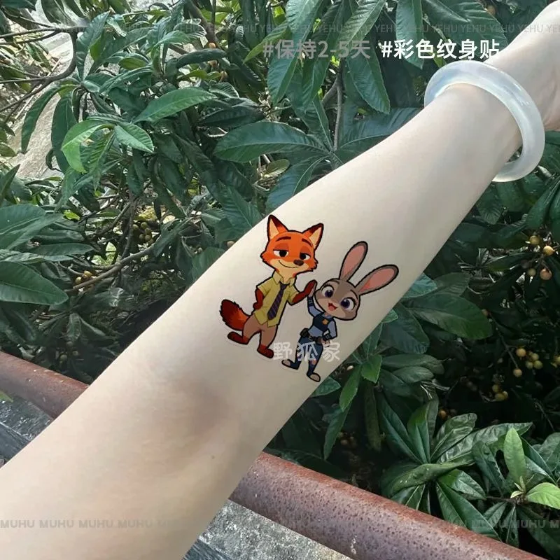 

60 Pcs Zootopia Temporary Tattoo Stickers - Colorful Nick Wilde Judy Hopps Waterproof Long-Lasting Tattoos Ins-Inspired Couple