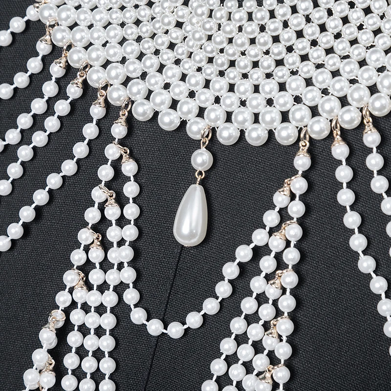 Fashion Tassel Design Handmade Pearl shoulder Chain Big Size Necklace Pearl-Body-Chain for Women Jewelry Wedding Dress Accessor