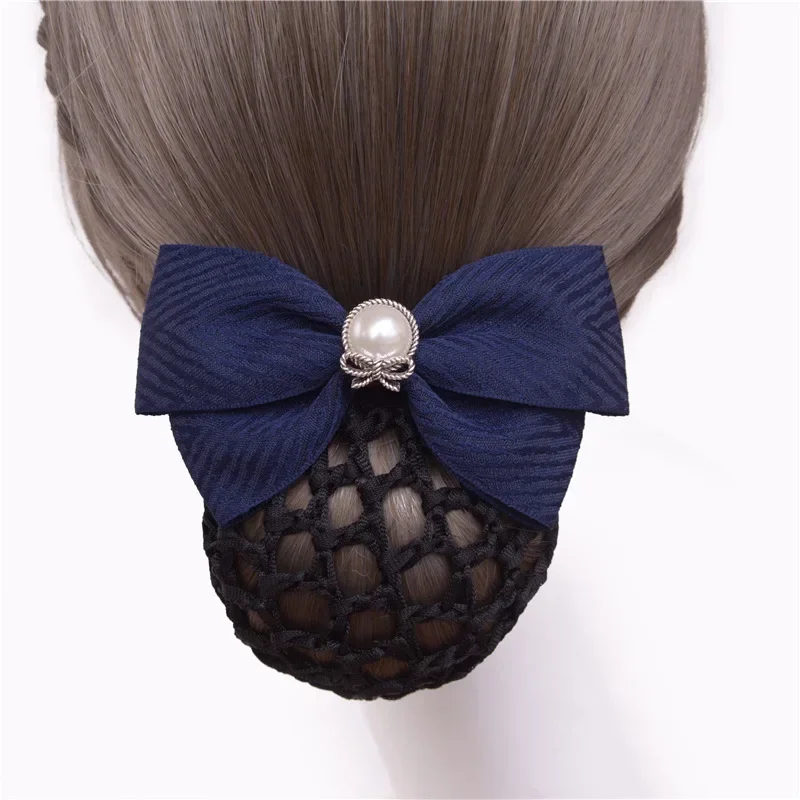 Women Hair Clip Professional Headdress Simple Bow Hairpins Bank Stewardess Nurse Pocket Net Pocket Bun Snood Hair Accessories