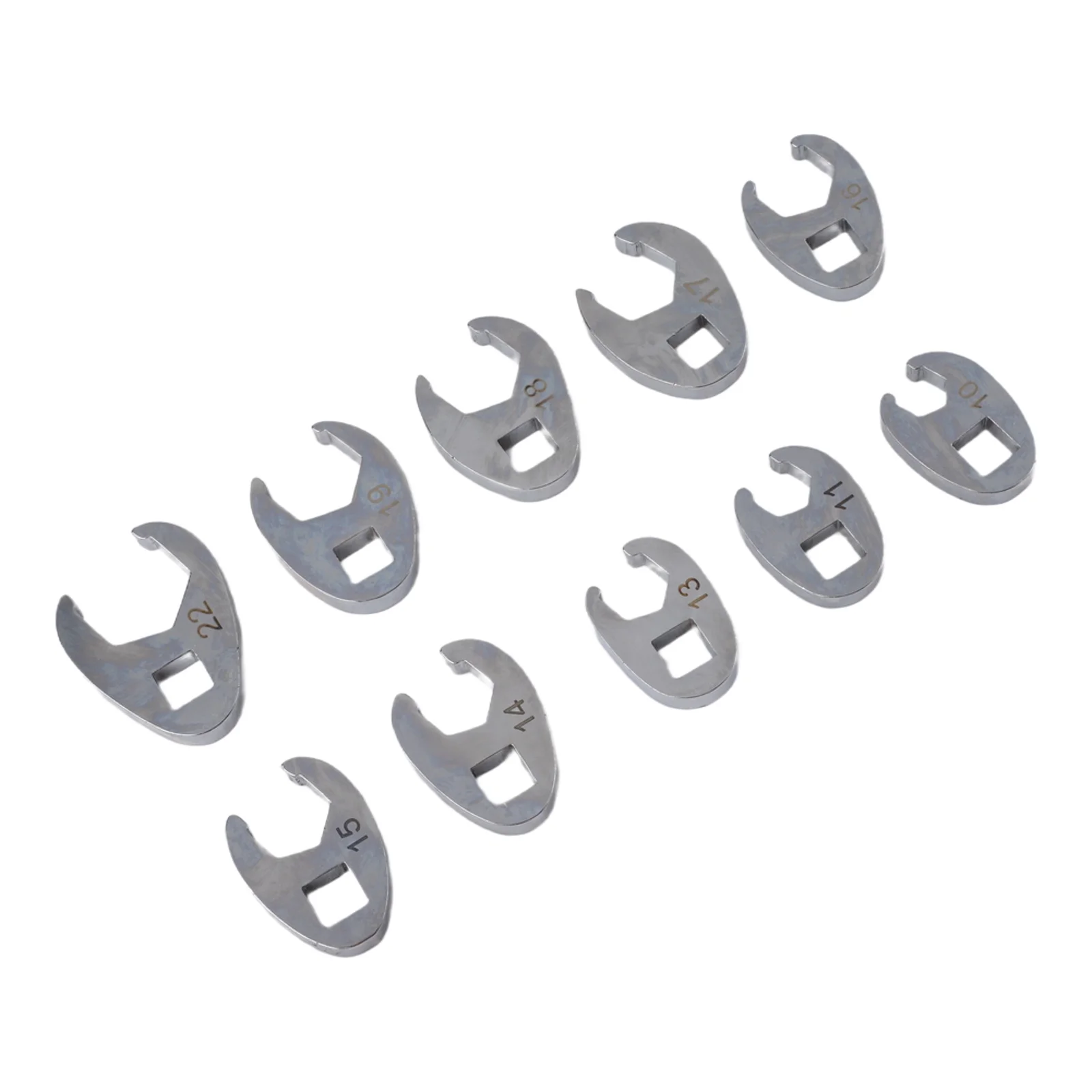 10Pcs Set of Crowfoot Wrenches 38 Inch Drive Open End Spanners 10 22mm Sizes for Torque Wrench and Confined Space Applications