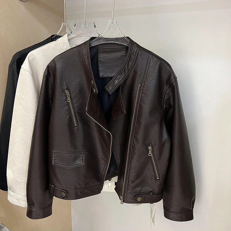 American Retro ort PU Pelle Jaet Donna Autunno 2025 Nuovo design caldo Piccole dimensioni Pendolari Sle Loose Fit Lungo Sve