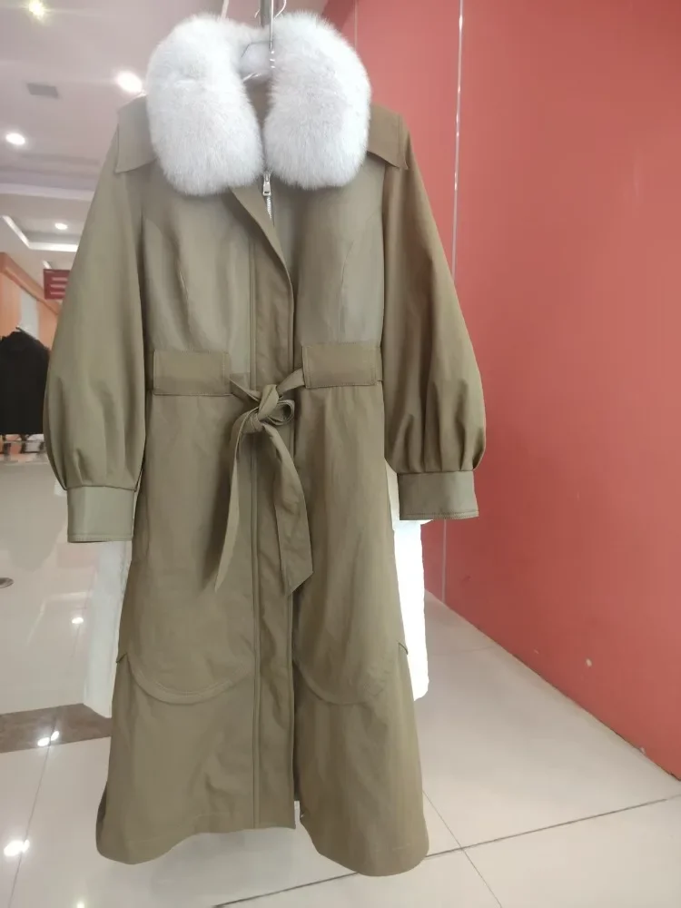 Veste d'automne et d'hiver pour femmes, manteau bouffant épais avec bordure en vraie fourrure de renard avec duvet de canard, vêtements d'extérieur moelleux et chauds à la mode, 2023