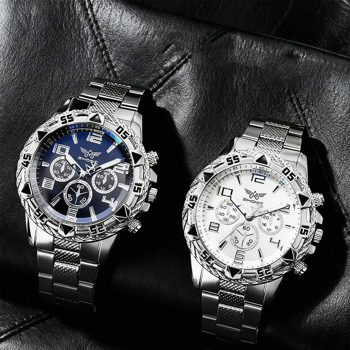 

2 шт.-модные деловые часы с тремя глазами и цифровой шкалой, мужские кварцевые часы (без коробки)