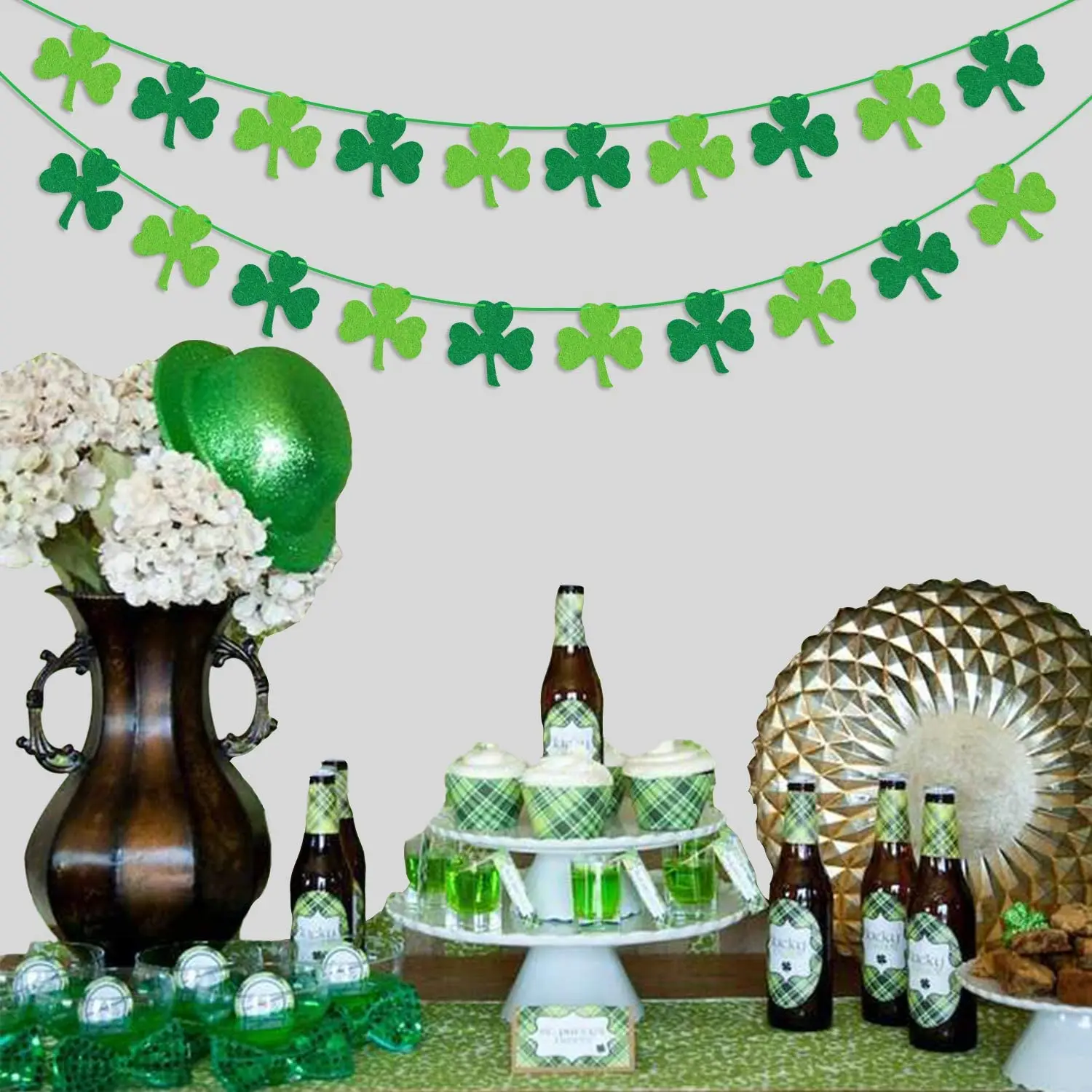 St. Patrick’s Day Party Garland Decor Fabric Green Shamrock Lucky Leaf Clover Banner Saint Patricks Day Spring Party Decorations