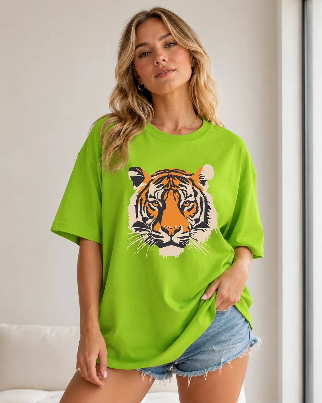 Cartoon Tiger Pattern Cotton T-shirt for Women in Summer Comfortable Soft T-shirt Round Neck Short Sleeve Top Basic Clothing