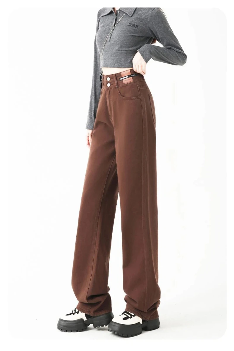 Dżinsy Y2K Damskie Dżinsy z Wysokim Stanem Rozszerzane Spodnie typu Flare Miękka Bawełna z Podszewką z Polaru Ciepłe Duże Rozmiary Małe Rozmiary Kawa Brązowe Spodnie Casualowe