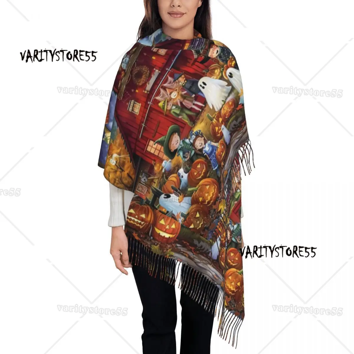 

Custom Printed Pumpkins Ghosts Bats Scarf Women Men Winter Warm Scarves Shawls Wraps