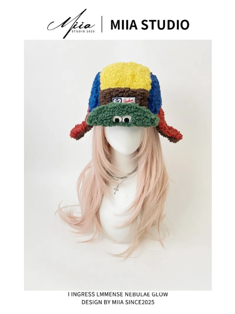 2025 nuevo lindo Puff Rana alas de lana de cordero sombrero de bombardero de 5 paneles otoño e invierno cálido sombrero de piloto de esquí