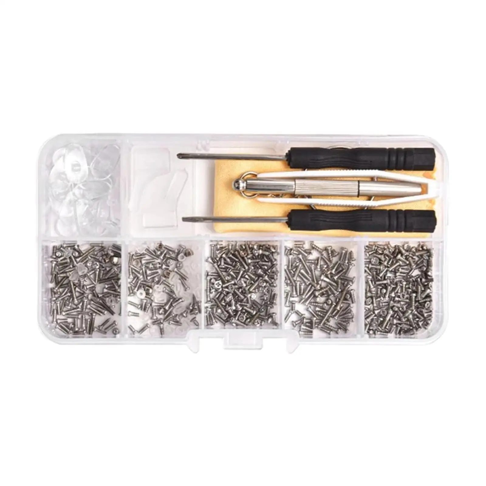 500 Pieces Mini Screws Nuts Assortment Glasses Repair Tool Kit, Nose Pads Spectacles Ear Hook Micro Screwdriver Eyewear