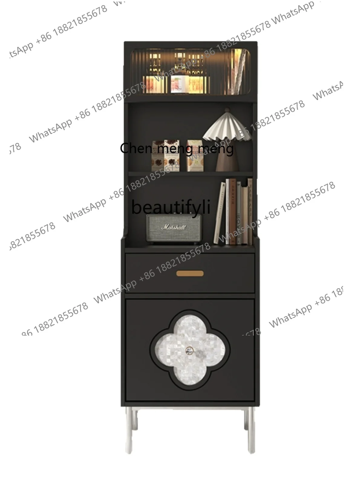 Modern Minimalist Sideboard Cabinet Solid Wood Retro French Bar Cabinet Living Room Storage Display High Cabinet