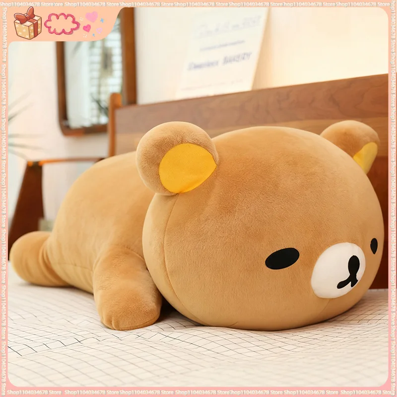 

Chubby Rilakkuma Plush Toy Lying Down Pose Pillow Bear Cute Companion Comfort Doll Soft Sofa Cushion Kawaii Room Decoration Gift