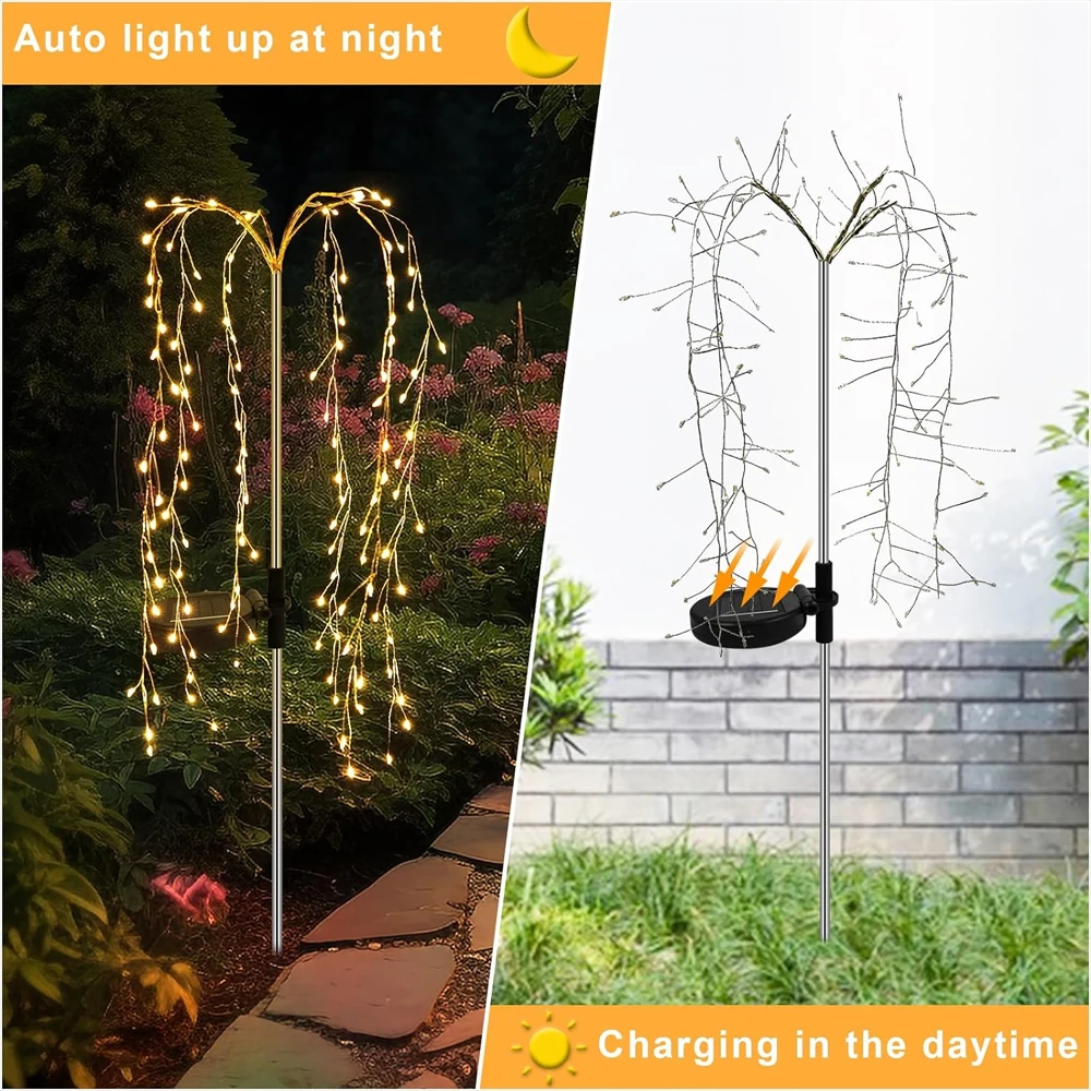 Luzes solares ao ar livre para decoração do jardim, 100 LEDs, Fio de cobre, Modo de 3 interruptores, Luzes de corda para fora