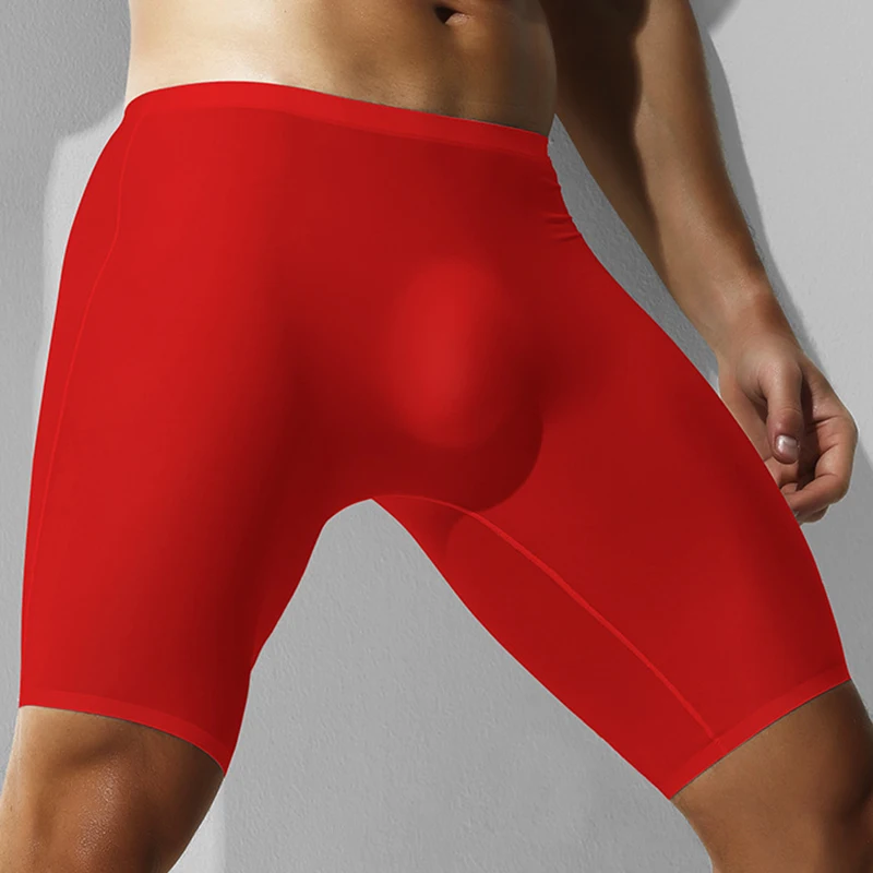 2025 Mens Long Shorts Seamless Slip Homme Panties Ice Silk Sheer Breathable Underwear Sports Workout Quick Drying Underpants