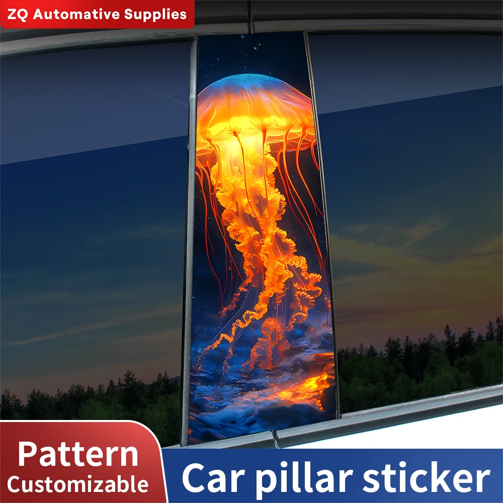 

Cool Jellyfish Car Stickers Funny Auto B Pillar Waterproof Decoration Cover Scratches Car Door Pillar Sunscreen Decal Accessorie