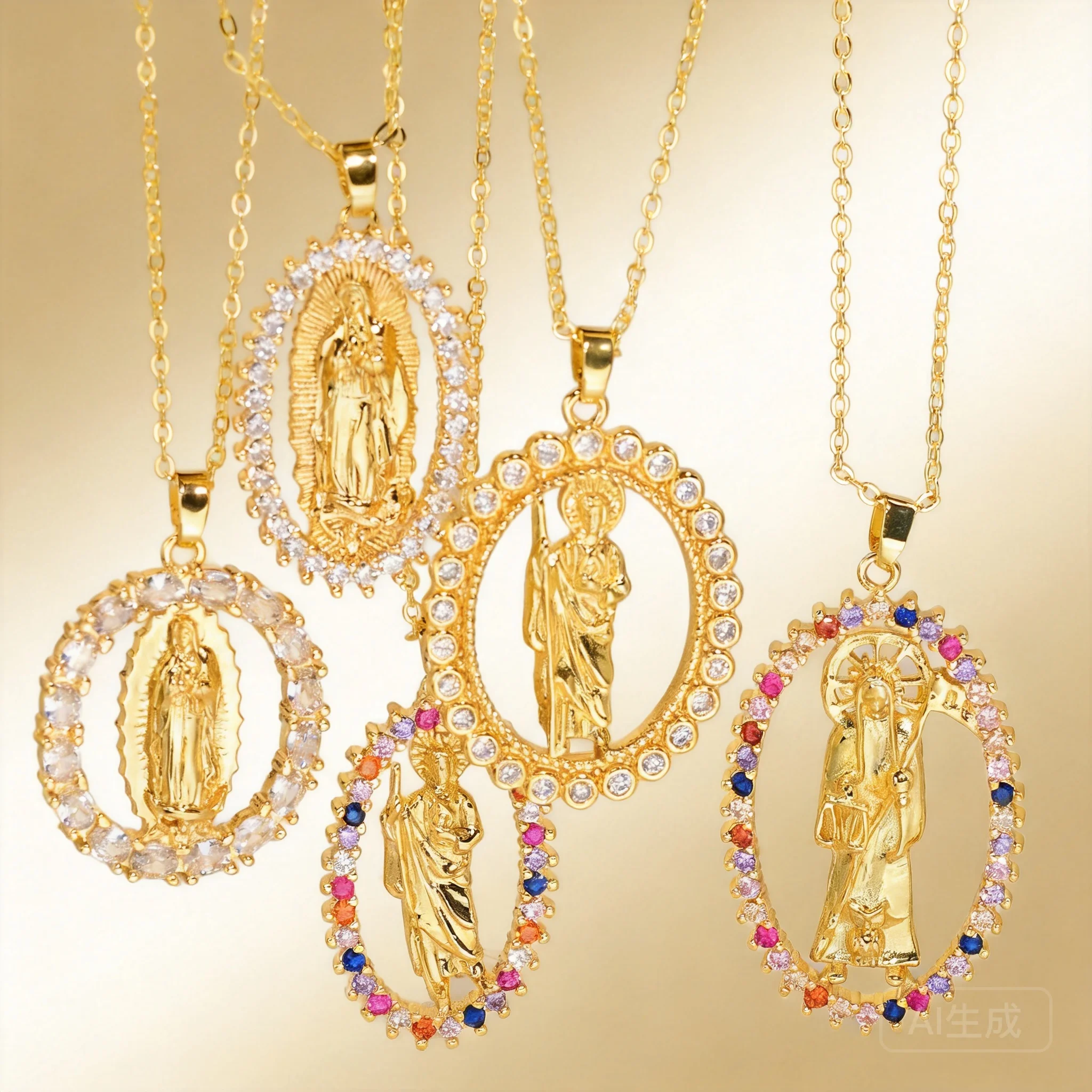 18k Real Gold Plated Brass Virgin Mary Necklace Sparkly Cubic Zirconia Inlaid Holy Religious Pendant Tarnish Free For Women Pray