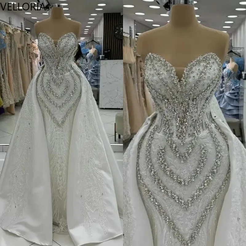 

luxury Evening Dresses For Women Sweetheart Neck Sleeveless Ball Gown Sequins Crystal Detachable Train Party Dress Customized