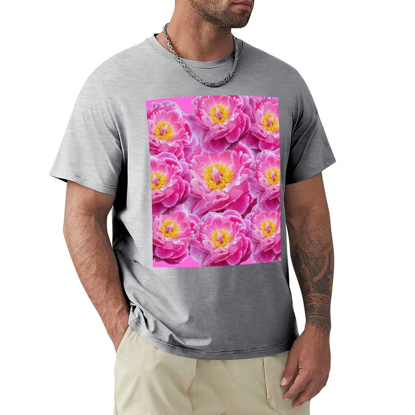 PINK PEONY FLOWERS COMPOSITION GARDEN PATTERN ART T-shirt vintage tees mens graphic t-shirts big and tall