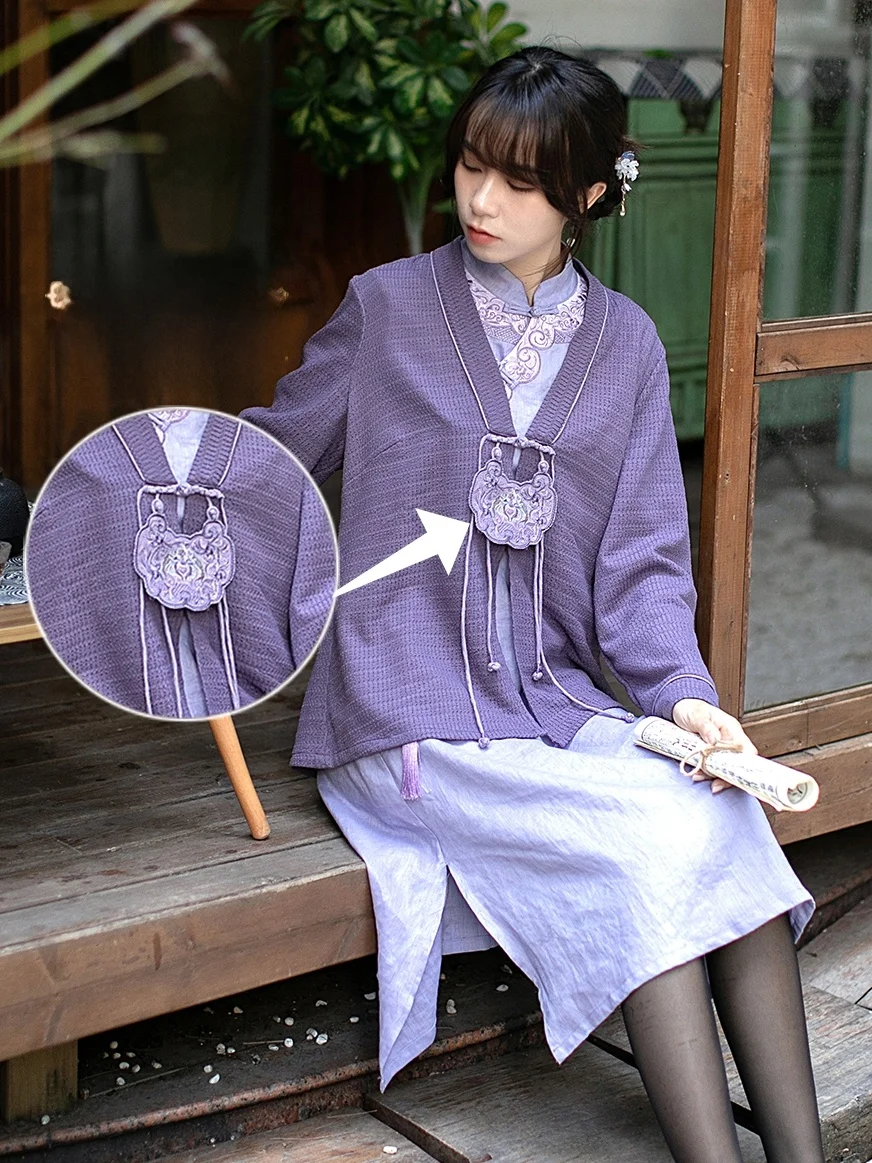 

Универсальный хлопковый вязаный кардиган или жакет на весну-осень с длинными рукавами и пуговицами, женский, в традиционном китайском стиле для чаепития