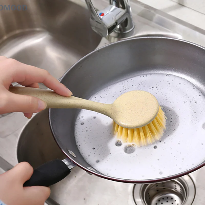 1pc Kitchen Cleaning Brush Long Handle Pan Pot Brush Multifunctional Plate Bowl Dish Washing Brushes Stain Removal Tools