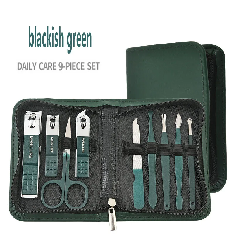 - 6-9 Pcs Manicure Set With Leather Case Professional Foot And Face Care Tool Kits Stainless Steel Nail Clipper Sets Gift