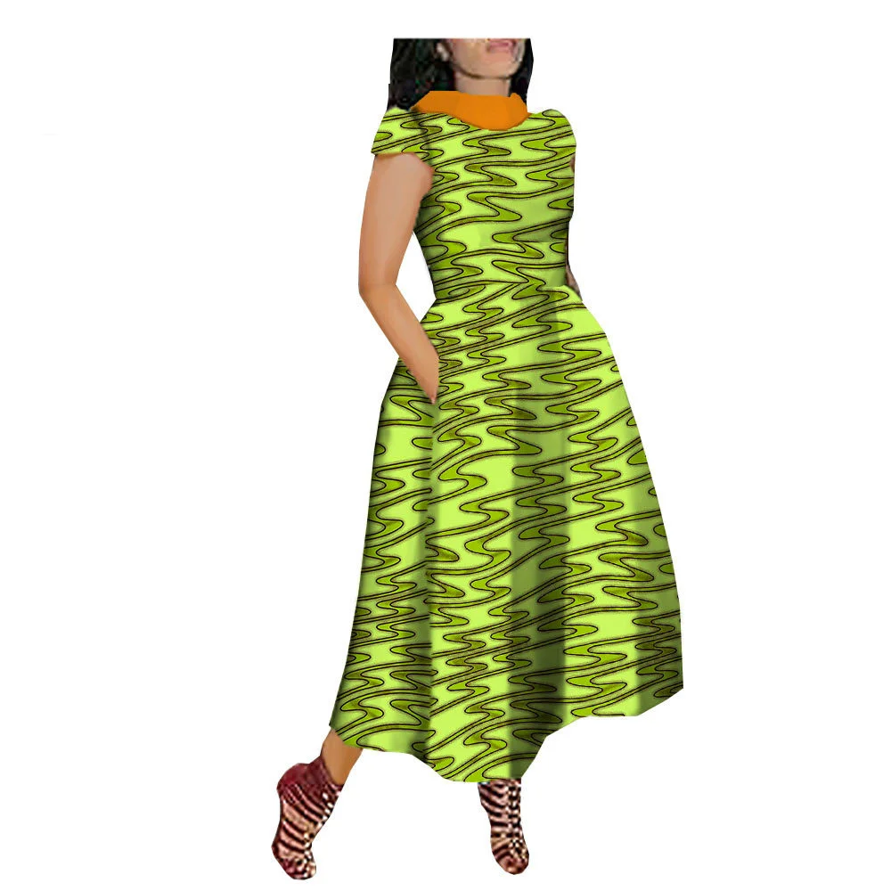 Maxi vestido africano para mujer, traje de manga corta con espalda en V, cuello vuelto, talla grande, informal, atuendo Ankara, fiesta de graduación