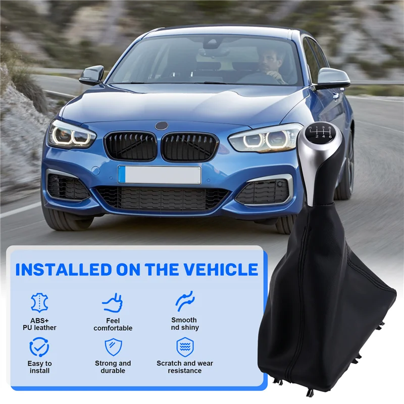 A03Z-Car 6 Speed Manual Gear Lever Stick Shift Knob With PU Leather Dustproof Boot For BMW 1 3 Series F20 F21 F30 F31