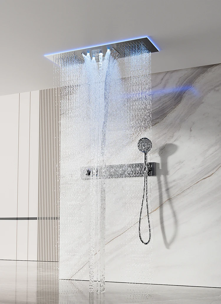 New ceiling shower with light concealed shower set Bluetooth music digital display all copper cold and hot spray