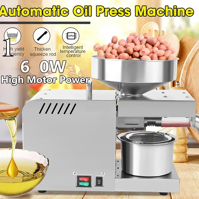 

110V/220V Flaxseed Oil Press Sesame Peanut Oil Press Stainless Steel Temperature Control Oil Press 610W