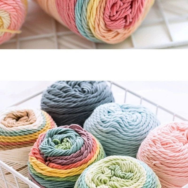 Rainbow Cotton Dyed 5 Strands Milk Cotton Yarn Soft Not Tied DIY Handmade Woven Scarf Blanket Crochet Yarn Blogger's Same Style