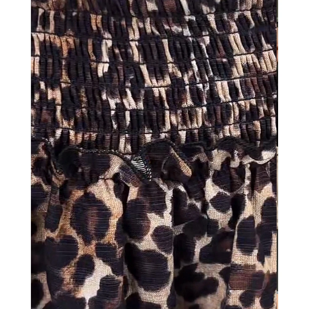 2025 Leopard Print High Waist Elastic Skirt with Built-in Shorts Mini Skirt Women's Fashion High Quality Shirred Skirt Pants